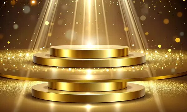 Golden podium with spotlight achievement illustration