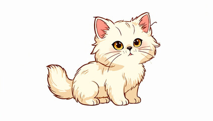 Cute Cream Kitten Sitting Calmly on White Background