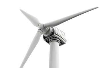 wind turbine with blades extended, emphasizing sustainable energy isolated on white background