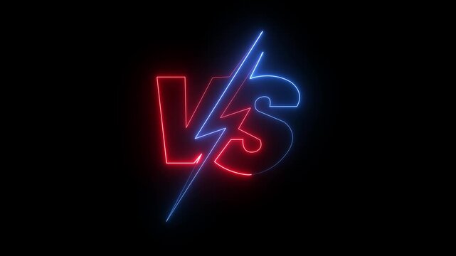 glowing neon VS versus bars icon animation on black background. Versus vs bars icon. blue color vs game match team challenge sign symbol. neon versus for sports and fight competition. game concept.