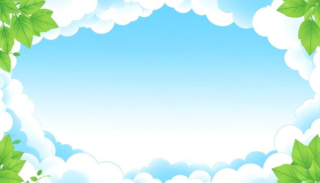 A bright sky framed by clouds and leaves