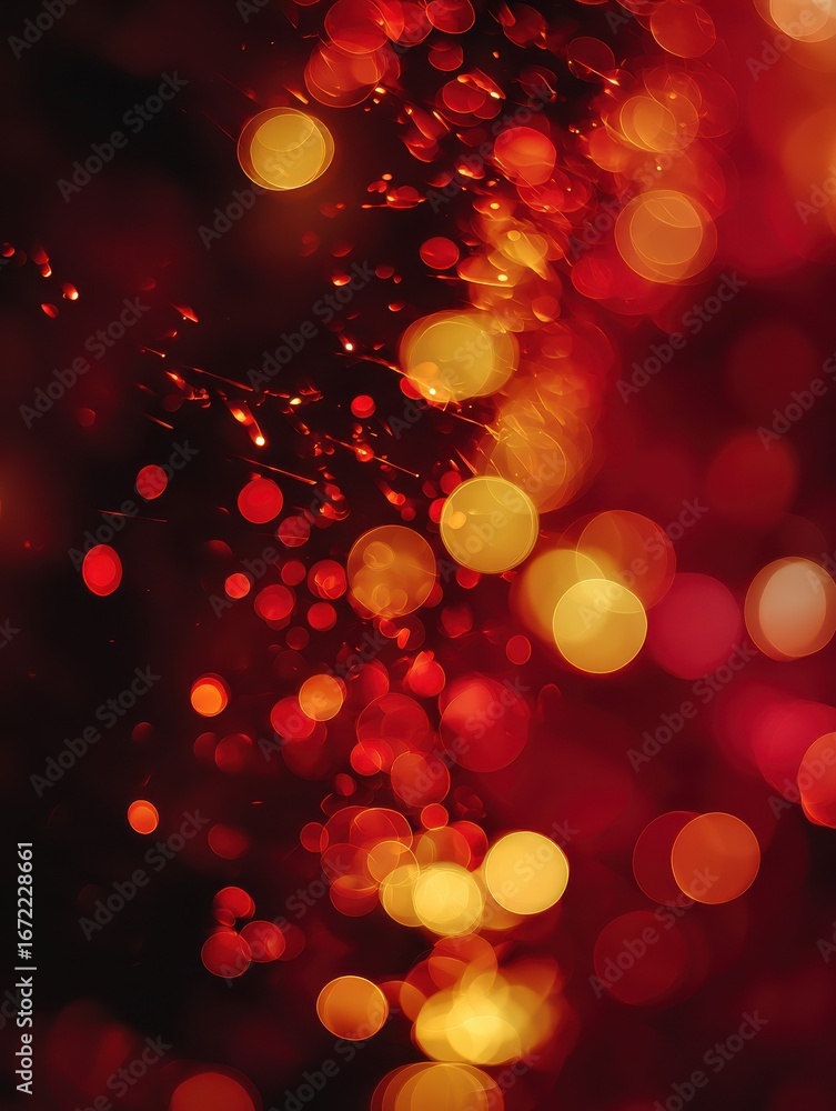 Poster abstract bokeh lights in red and yellow creating a dreamy festive atmosphere