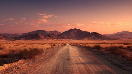 Fototapeta premium road in a desert at sunset no logos no brands ar 169