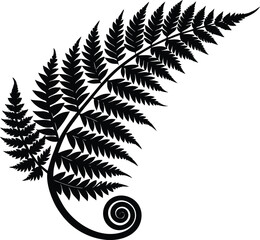 Naklejka premium Fern Spiral Silhouette, Fern Leaf Vector