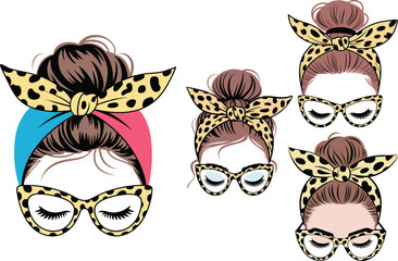 Stylish Messy Bun Designs Leopard Print Headbands  Glasses