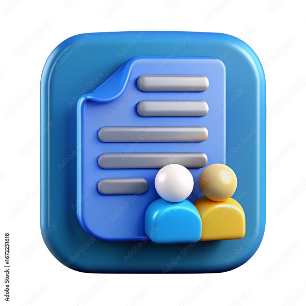Aufkleber 3d icon of document icon with team member on a blue square background isolated on transparent backgr