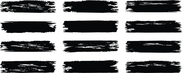 Ink brush strokes. Grunge Brush Strokes Set. Straight line vector brush strokes. Black hand drawn stripes, smears, rough grunge thick paint line texture. Painted chalk brushes	