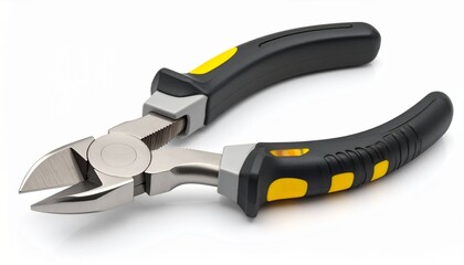 Obraz premium Insulated diagonal cutting pliers with sharp blades ergonomic grip and rust resistant steel construction isolated on white background electrician precision cutting tool 