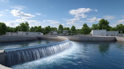 Water Treatment Plant Serenity A Tranquil View of Water Purification and Environmental Harmony