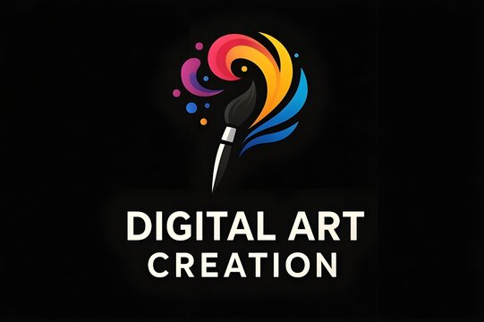Creative digital art logo design with vibrant colors on dark background
