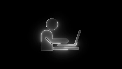 White Neon Silhouette of a Person Working on a Laptop Computer technology
