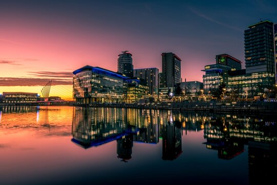 Sunset over MediaCityUK in Salford, Manchester