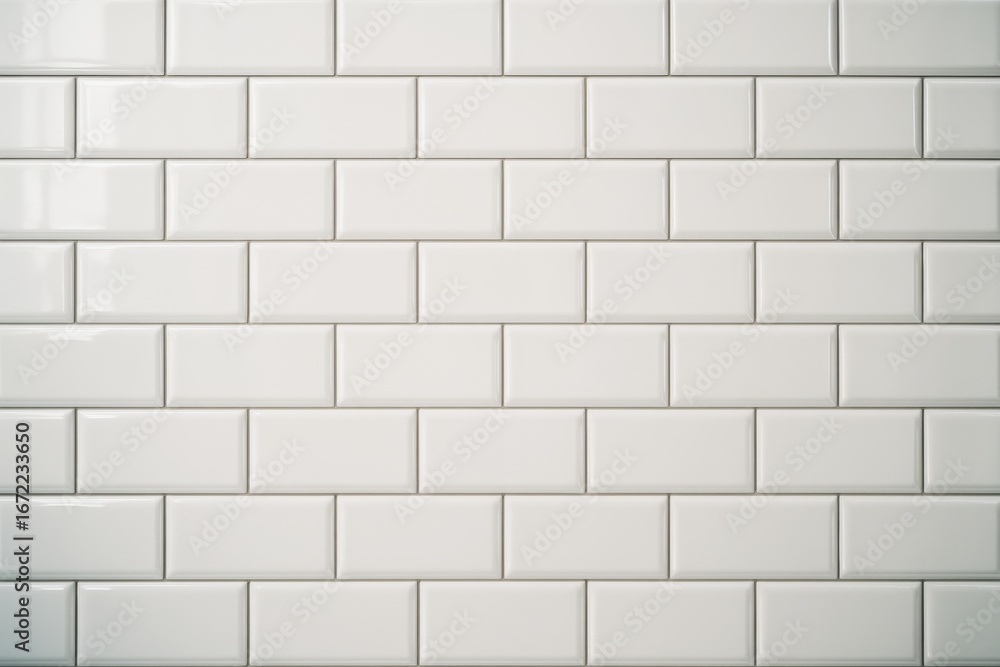 Poster white ceramic subway tiles with glossy finish arranged in a horizontal brick pattern on a wall, idea
