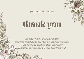 Greeting card template design, thank you card with floral background, thank you card. Part 069 260825