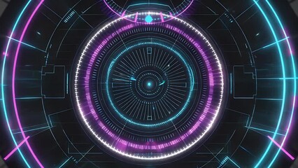 A futuristic 4K holographic HUD animation depicts a digital circle interface scanning with abstract radio waves symbolizing innovation virtual technology cyberspace communication seamless - Powered by Adobe