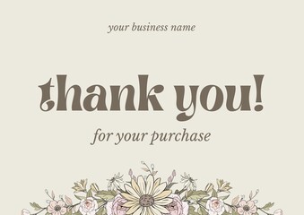 Greeting card template design, thank you card with floral background, thank you card. Part 070 260825