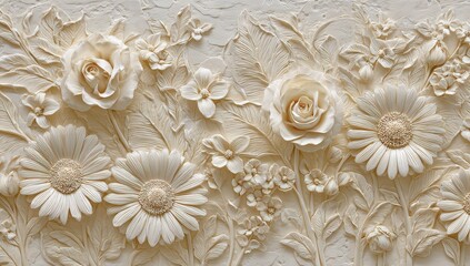 Ornate cream-colored floral relief panel