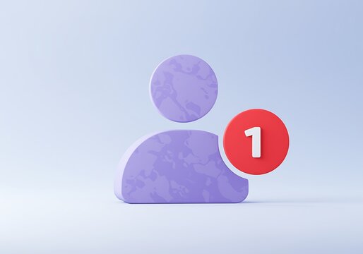 New follower notification icon with purple user silhouette and a red circle representing a single new follower