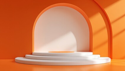 Empty white podium in orange room