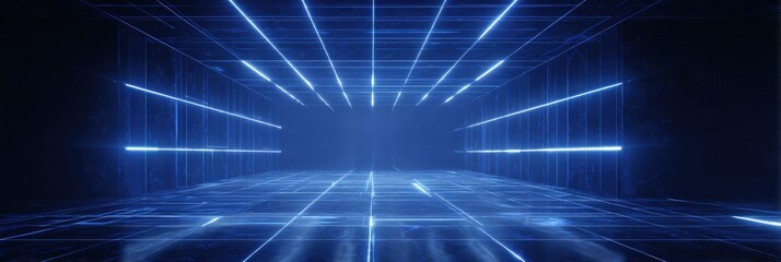 Futuristic tunnel with glowing blue lines