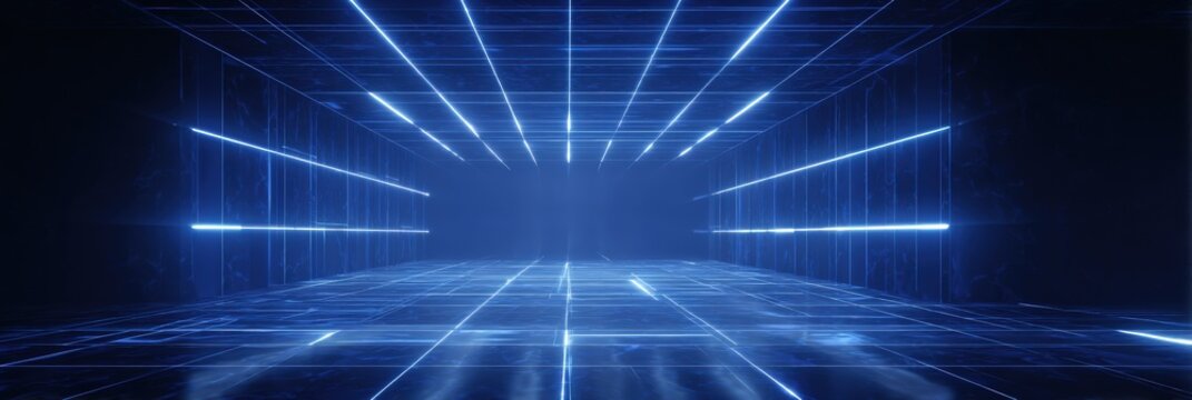 Futuristic tunnel with glowing blue lines