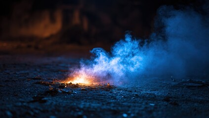 Fototapeta premium Nighttime fire with colorful smoke