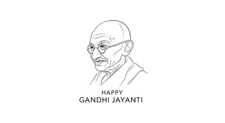 Simple Line Art Portrait of Mahatma Gandhi for Gandhi Jayanti.