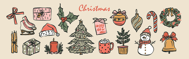 Hand drawn whimsical Christmas elements