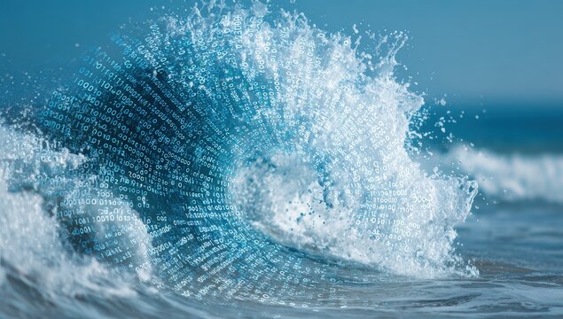 Abstract wave crashing over digital data