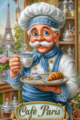 Charming Parisian Chef with Croissant and Coffee