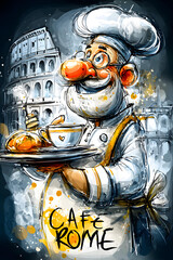 Charming Chef in Front of the Rome Coliseum Art