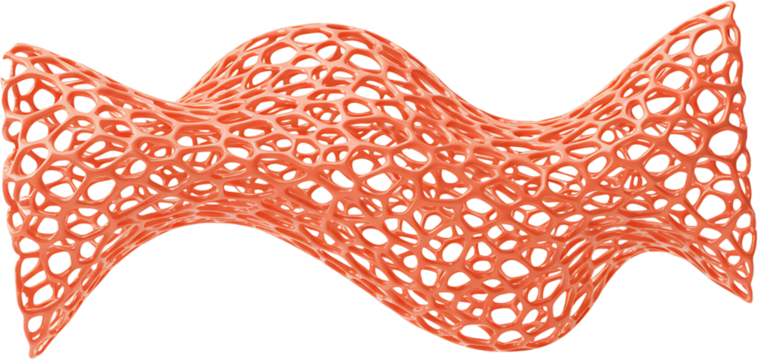 Dynamic coral organic mesh structure flows with intricate cellular patterns and smooth curves