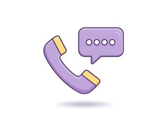 Stylized Telephone Handset with Message Bubble Representing Communication and Support with Modern Flat Design and Purple Color Palette on White Background