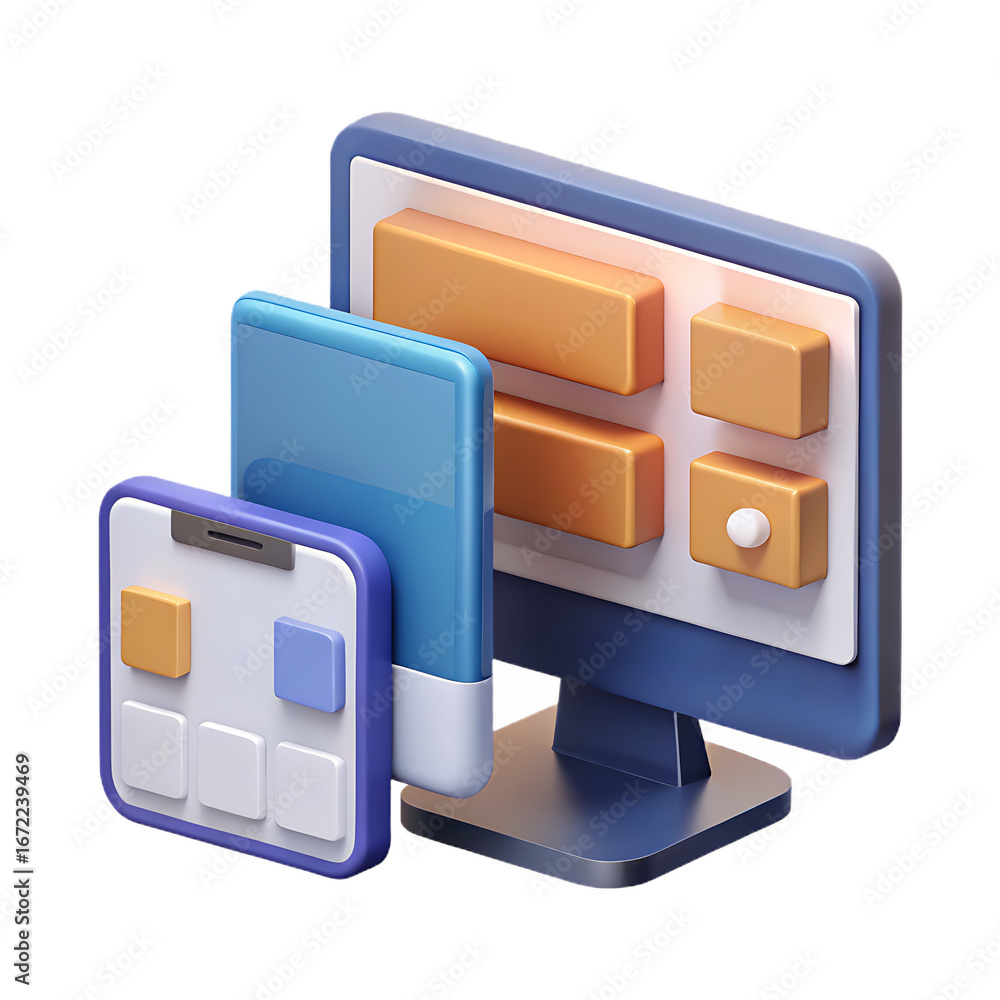 Fototapete 3d responsive web design devices computer tablet phone app layout development technology concept