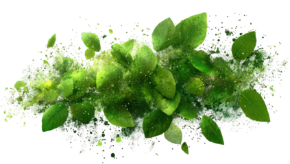 Fresh basil leaves explode in a splash of water