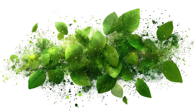 Fresh basil leaves explode in a splash of water - Powered by Adobe