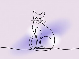 Minimalist Line Art Cat on Pastel Background