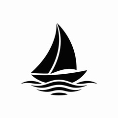 Sailing Boat Icon Illustration in Black and White Minimalist Nautical Theme for Web Design and Print Projects