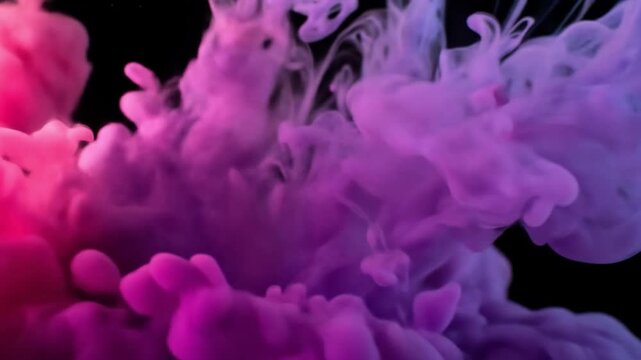 Vibrant Pink and Purple Ink Blobs Against a Black Background