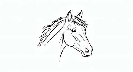 Obraz premium Elegant Horse Drawing Illustration A Beautiful Equine Head Sketch in Minimalist Black and White Line Art, Perfect for Creative Design and Art Projects
