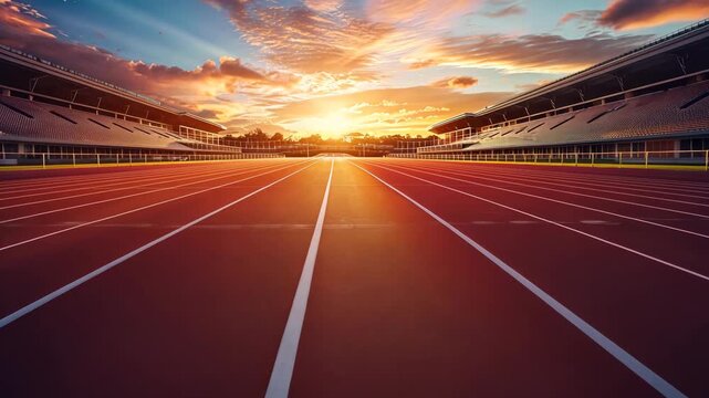 Motivational sports background with running track and sunrise