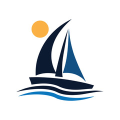 Stylized sailboat with sun and waves on white background sailing water 1