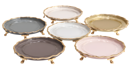 Elegant collection of decorative trays with gold accents for sophisticated home decor accents and display isolated on white background