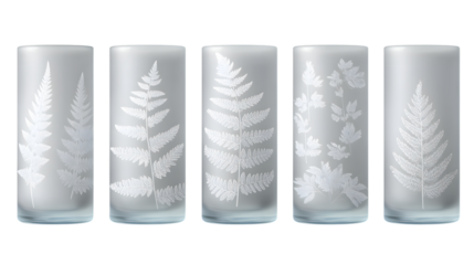 Botanical elegance shines with fern leaf designs on delicate glasses creating a tranquil, natural ambiance isolated on white background
