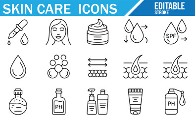 Fototapeta premium Vector Set of Skin Care Icons for Hydration, Moisturizing, and Skin Health