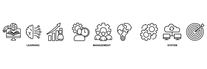 LMS icon set vector illustration concept for learning management system, educational courses, training and development programs with online learning, administration, growth, and automation icon