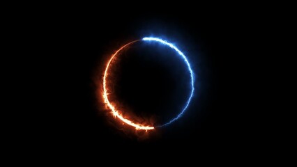 Fiery Blue and Orange Ring of Energy on Black Background abstract circle