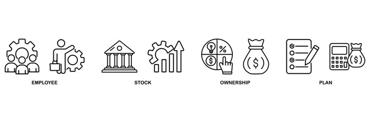 Esop icon set vector illustration concept for employee stock ownership plan with icon of management, bank, graph, fund, investment and statistics
