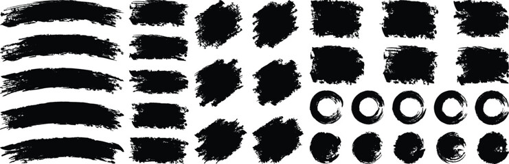 Paint brushes strokes set. Vector paint brush stroke, ink splash and grungy decoration elements. Paint brush stroke and abstract grunge background elements. Ink splash and creative shape