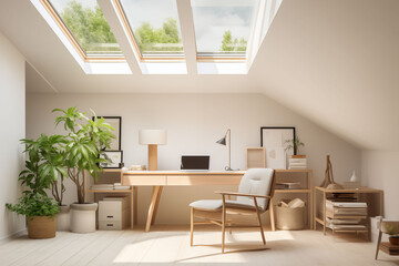 Bright minimalist workspace with skylight